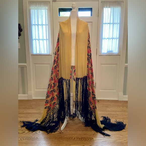 Vintage 1920s Art Deco Floral Silk Fringe Shawl Flapper Piano HUGE Coat Jacket - Picture 5 of 15